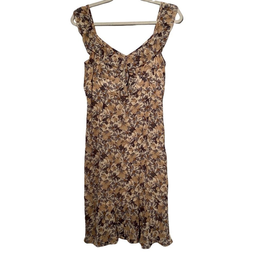 LOFT Brown Floral Ruffle Midi Dress Cottagecore Size 4